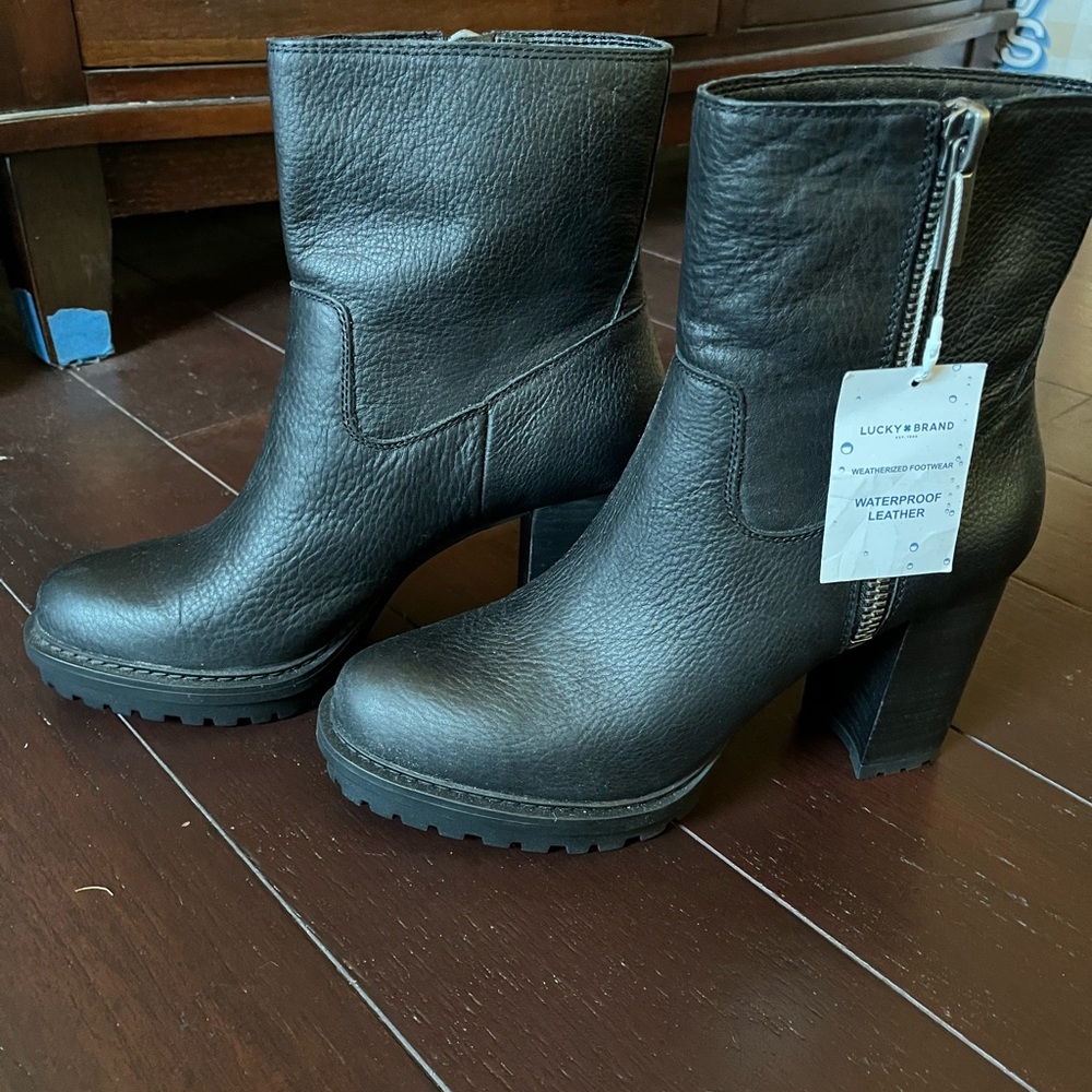 Lucky Brand Black Heeled Leather Boots